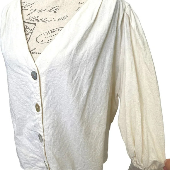 Zara TRF Collection Cream Puff Sleeve Linen Blend Top Size XL - Picture 5 of 7